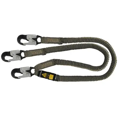 Safewaze 023-2117 - Arc Flash 6‘ Stretch Internal Energy Absorbing Lanyard Aramid, Dual Leg, Alu