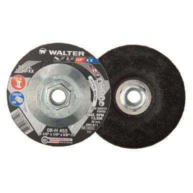 WALTER 08H455 - 4-1/2" x 1/4" HP XX Grinding Wheel Type 27S, Spin-On (10pk)