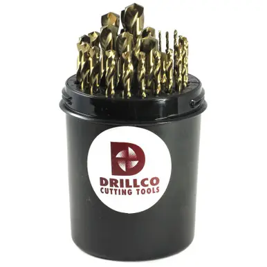 DRILLCO 500AW29 - 29pc Cobalt Jobber Drill Bit Set, Bronze Finish, 135° Split Point, 1/16" to 1/2"