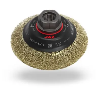 JAZ 74000 - 4" Crimped Wire Saucer Cup Brush, .012" Steel, 5/8"-11 & M14 x 2.0 Thread