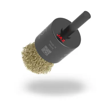 JAZ 15200 - 3/4" Angle Cut Crimped Wire End Brush, .012" Steel, 1-3/16" Trim Length, 1/4" Shank (10pk)