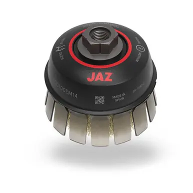 JAZ 64930 - 4" Crimped Wire Cup Brush, w/ Guard .012" 302SS, 5/8"-11 & M14 x 2.0 Thread