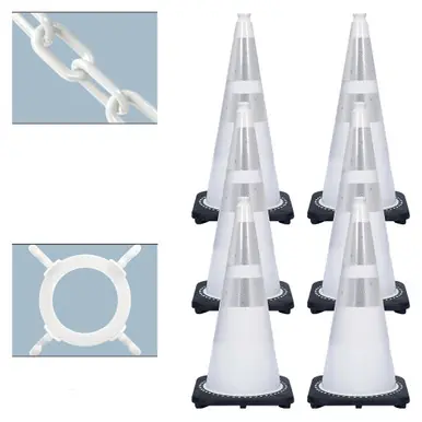 Mr. Chain 93271-6 28" Traffic Cone Reflective and Chain Kit White