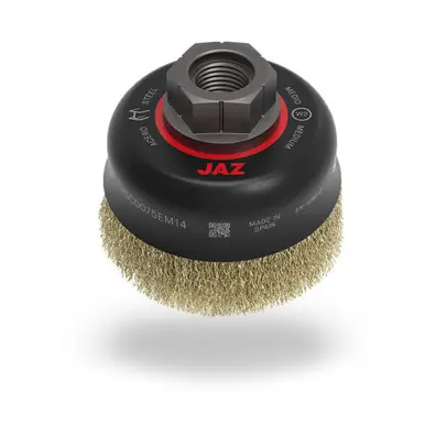 JAZ 65092 - 5" Crimped Wire Cup Brush, .020" Brass, 5/8"-11 Thread