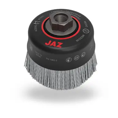 JAZ 68052 - 4-1/2" Abrasive Nylon Cup Brush, 120 Grit Silicon Carbide, 1-3/8" Trim Length, 5/8"-11