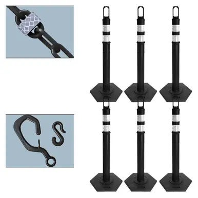 Mr. Chain 78303-6 Black Delineator with Reflective Collar, Base, and 40 feet of 2" Reflective chain