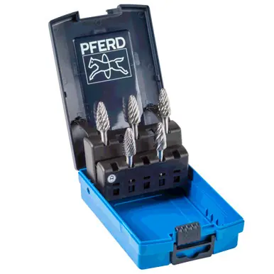 PFERD 26557 5 Piece Bur Set - STEEL, INOX, CAST, ALU, OMNI Cuts Tree Shape, 1/4" Shank