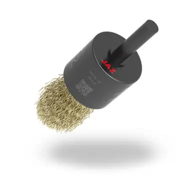 JAZ 16380 - 1" Round Cut Crimped Wire End Brush, .020" 302SS, 1-3/16" Trim Length, 1/4" Shank (10pk)