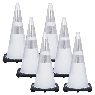 Mr. Chain 97571-6 28" Revolution Series Traffic Cones Reflective (6 Pack) White