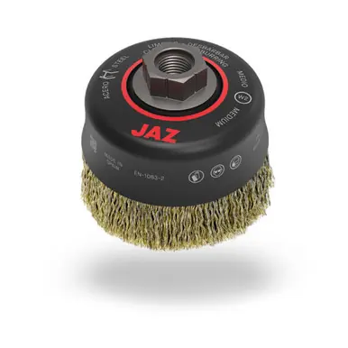 JAZ 64010 - 4" HP Cable-Crimped Wire Cup Brush, (3x.008" + 6x.014") Steel, 5/8"-11 & M14 x 2.0
