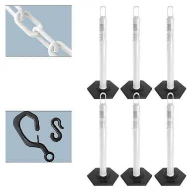 Mr. Chain 78101-6 White Delineator with Reflective Collar, Base, and 40 feet of 2" chain