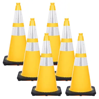 Mr. Chain 97572-6 28" Revolution Series Traffic Cones Reflective (6 Pack) Yellow