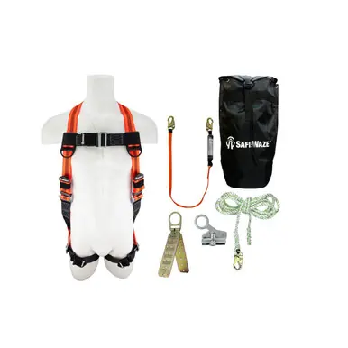 Safewaze FS120-E-1118DC-BP - Roofer‘s Fall Protection Kit w/ Dual Cam Rope Grab in Backpack
