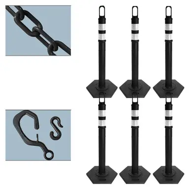 Mr. Chain 78103-6 Black Delineator with Reflective Collar, Base, and 40 feet of 2" chain