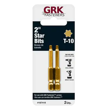 GRK 187419 - Star Drive Bit - T-10, 2" - Yellow - Carded 2pk