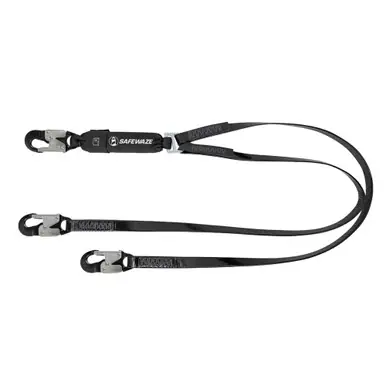 Safewaze 024-2141 - PRO-Shield 6′ Energy Absorbing Lanyard Dual Leg, Alu Snap Hooks