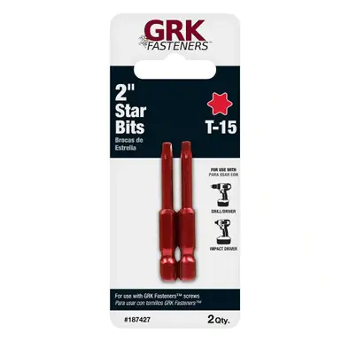 GRK 187427 - Star Drive Bit - T-15, 2" - Red - Carded 2pk
