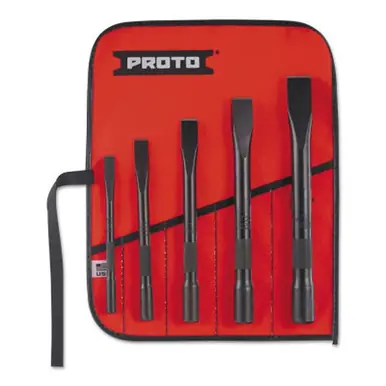 PROTO J86000 Cold Chisel Set, 5 Piece, Super Duty, Straight, English, Kit Pouch