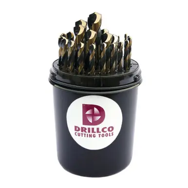 DRILLCO 400NW29 - 29pc HSS Nitro Jobber Drill Bit Set, Black/Gold, 135° Split Point, 1/16" to 1/2"