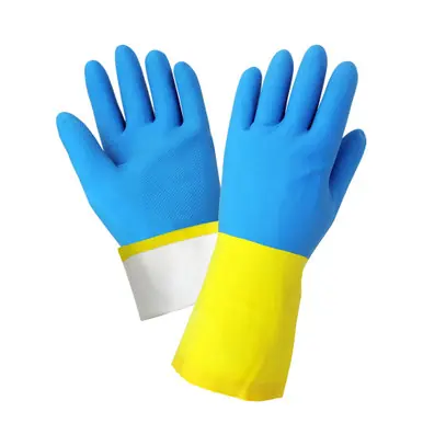 Global Glove 244-9 Flock-Lined 28-Mil Latex Gloves w/ Blue Neoprene Coating (12)
