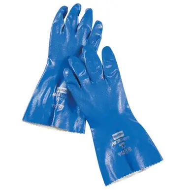 Honeywell NK803/8 Nitri-Knit Supported Nitrile Gloves, Pinked Cuff, Interlock Lined, Size 8, Blue