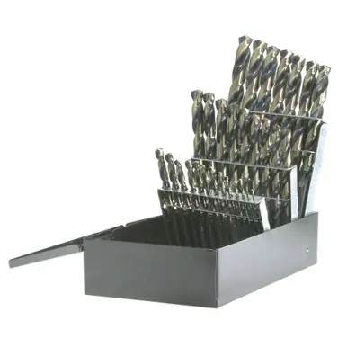 DRILLCO 400N29 - 29pc HSS Nitro Jobber Drill Bit Set, Black/Gold, 135° Split Point, 1/16" to 1/2" by