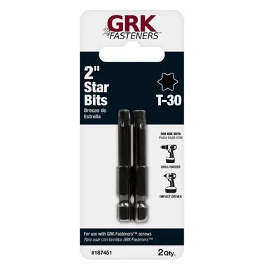 GRK 187451 - Star Drive Bit - T-30, 2" - Black - Carded 2pk