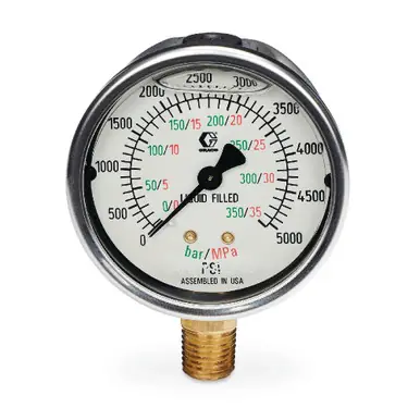 GRACO 2007096 - Stainless Steel High Pressure Fluid Gauge, 0-5000 PSI Pressure Range