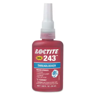 LOCTITE 1329467 243 Threadlockers, Medium Strength, 50ml, 3/4 in Thread, Blue