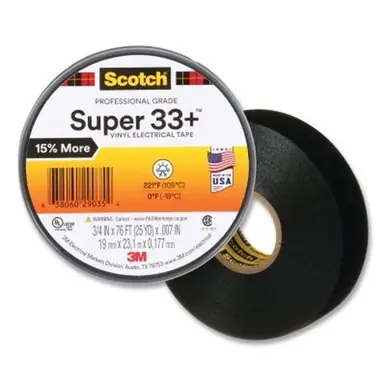 3M 638060-29035 Scotch Super 33+ Electrical Tape, Black, 3/4" x 76 Ft