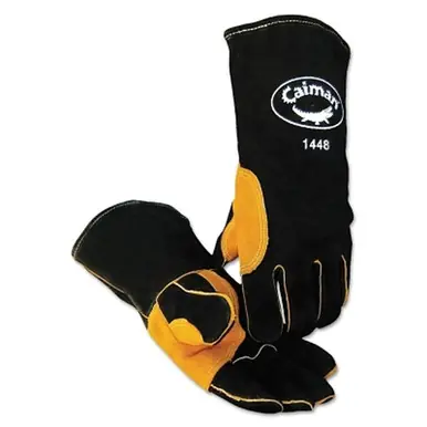 Caiman 1448 Heatflect Welding Gloves, Cow Split Leather, One Size, Black/Tan