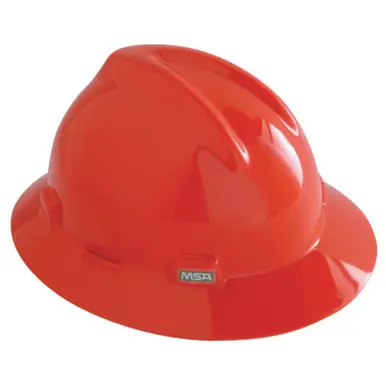 MSA 496075 V-Gard Protective Hat, Fas-Trac Ratchet, Slotted Cap, Orange
