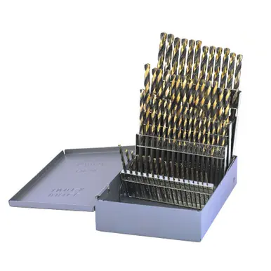 DRILLCO 400N60 - 60pc HSS Nitro Jobber Drill Bit Set, Black/Gold, 135° Split Point, 1 - 60