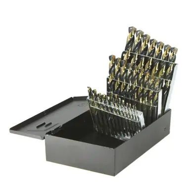 DRILLCO 350N29 - 29pc HSS Nitro Mechanic‘s Length Drill Bit Set, Black/Gold, 135° Split Point, 1/16"
