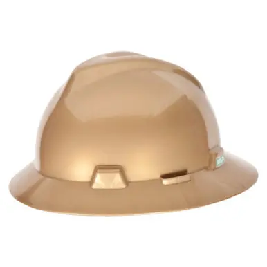 MSA 814053 V-Gard Full Brim Hard Hat, 4 Point, Cap, Gold