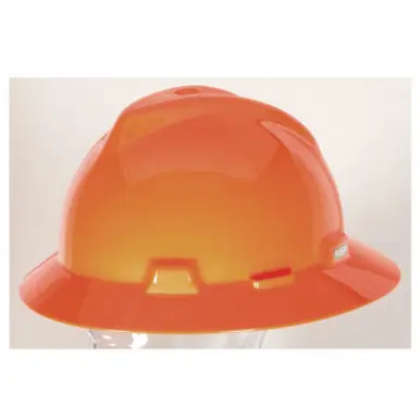 MSA 489360 V-Gard Full Brim Hard Hat, 4 Point, Cap, Orange