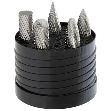DRILLCO 70S011DC - 5pc, 1/4" Shank, Solid Carbide Double Cut Burr Set