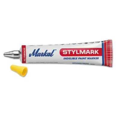 MARKAL 96653 Dura-Ball Paint Tube Markers, Yellow, 1/8 in, Metal Ball Point