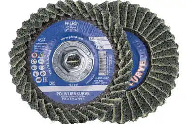 PFERD 45931 - Flap Disc, PVL-R, POLIVLIES CURVE, 5" x 5/8-11, Fine, Aluminum oxide (5pk)