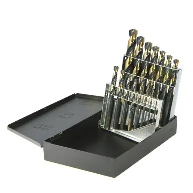 DRILLCO 350N15 - 15pc HSS Nitro Mechanic‘s Length Drill Bit Set, Black/Gold, 135° Split Point, 1/16"