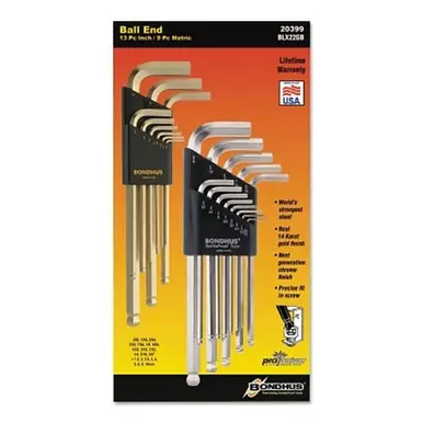 Bondhus 20399 Hex Key Set, 22pc, Ball Tip