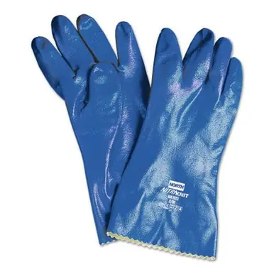 Honeywell NK803/10 Nitri-Knit Supported Nitrile Gloves, Elastic Cuff, Interlock Lined, 10, Blue