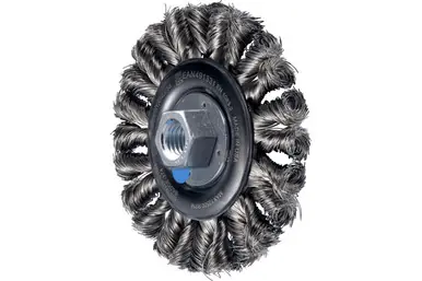 PFERD 82396 - Full Cable Knot Wheel Brush COMBITWIST HD 4-1/2" Dia. .014" SS 5/8-11 Arbor