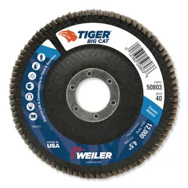 WEILER 50803 BigCat High Density Flat Flap Disc 4.5" 40 Grit 7/8 Arbor 12000RPM
