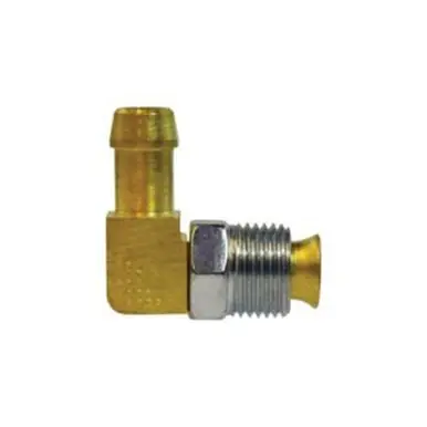 Midland Industries 38869 - 90° Swivel Elbow, 3/8" Hose Barbed x 5/16" Male Inverted Flared, Brass
