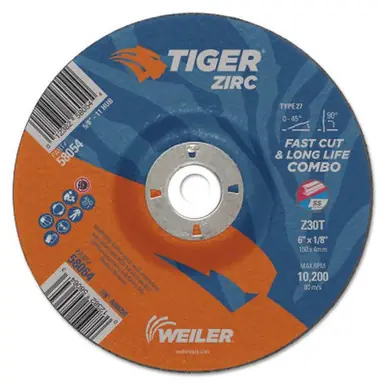 WEILER 58064 Tiger Zirc Combo Wheels 6" 1/8" Thick 7/8" Arbor 60 Grit Zirconium