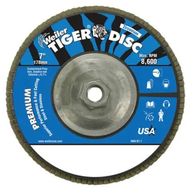 WEILER 50544 TigerDisc Angled Style Flap Disc 7" 60 Grit 5/8 Arbor Aluminum Back