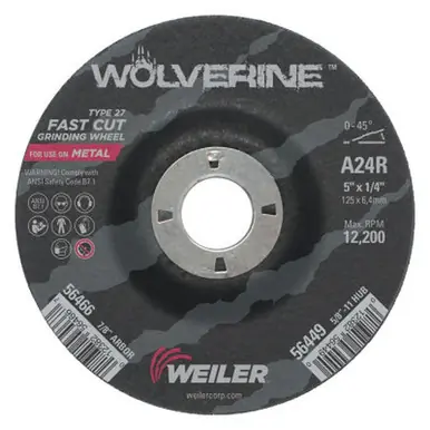 WEILER 56466 Wolverine Grinding Wheels 5" x 1/4", 7/8 Arb. 24R Aluminum Oxide