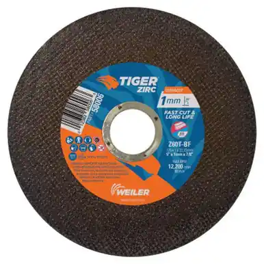 WEILER 58006 Tiger Zirconia Ultracut Thin Cutting Wheel 5" 7/8" Arb. 60 12200RPM (50pk)