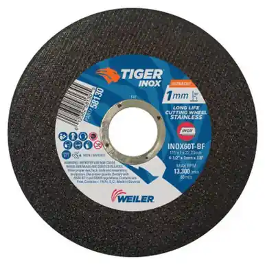 WEILER 58130 Tiger-ox Ultracut Thin Cutting Wheel 4-1/2" 7/8" Arb. 60 13300RPM (50pk)
